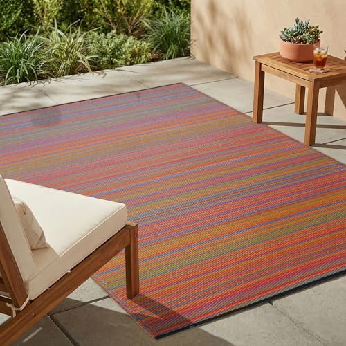 Fab Habitat Outdoor Rug - Waterproof, Fade Resistant, Crease-Free - Premium Recycled Plastic - Striped - Large Patio, Deck, Sunroom, Camping, RV - Cancun - Multicolor - 6 x 9 ft by FabHabitat