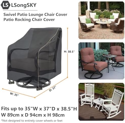 Outdoor Swivel Lounge Chair Cover 2 Pack,35 W x 37 D x 38.5 H inches,100% Waterproof Heavy Duty Outdoor Chair Covers,Patio Furniture Cover for Swivel Patio Lounge Chair,Black - Image 3