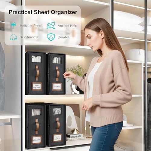 8 Pack Bed Sheets Organizers And Storage,Sheets Set Folder Keeper with Handle,Foldable Bedding Storage Box For Linen Closet,Duvet Cover(Cal King Size-5.2 Gal,Black) - Image 2