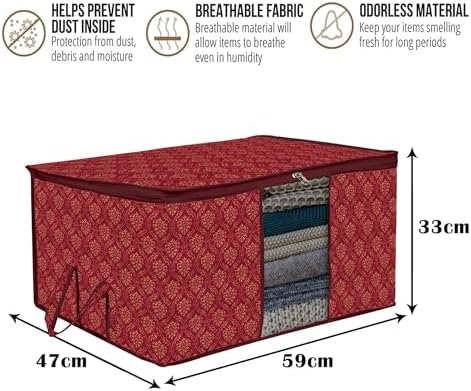 Kuber Industries (Pack of 12) Underbed Storage Bag | Golden Printed | Large Blanket Organizer | Clothing Storage Bag | Clear Window & Handle Storage Bag | Kambal Storage Bag | Maroon - Image 4