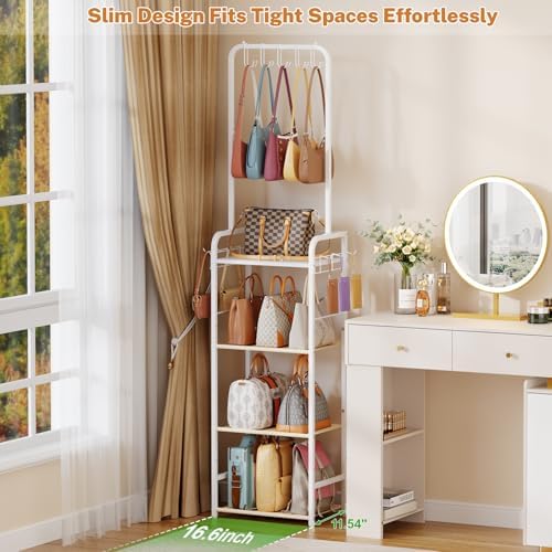 5-Tier Large Purse Organizer for Closet with 5 Purse Hanger,6 Side Hooks - Image 2