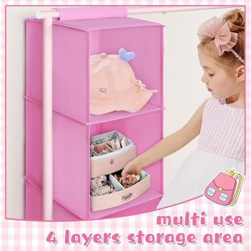 Univivi Kids Clothing Rack with Hanging Organizer, 43 Inch Tall, Pink - Image 4