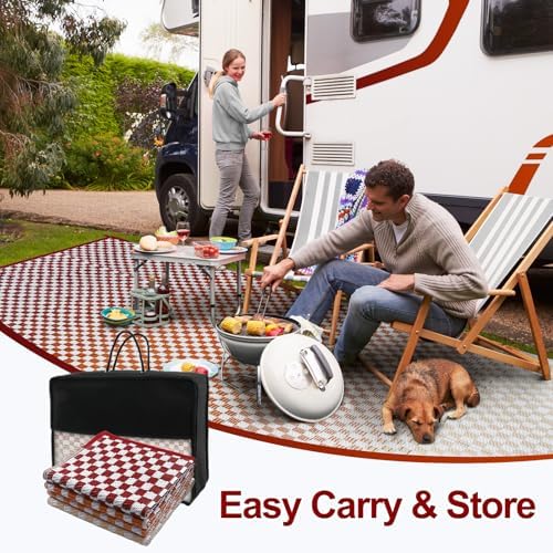Wonnitar Waterproof 9x12 Outdoor Rug - Orange Red Gradient Plastic Straw Rug for Patio, Extra Large Portable Outside Mat for RV Camping Deck, Reversible Colorful Outdoor Carpet - Image 5