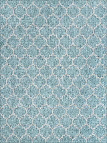 Unique Loom Outdoor Trellis Collection Area Rug (10' x 13' 1" Rectangle, Aquamarine/ Gray) - Image 3