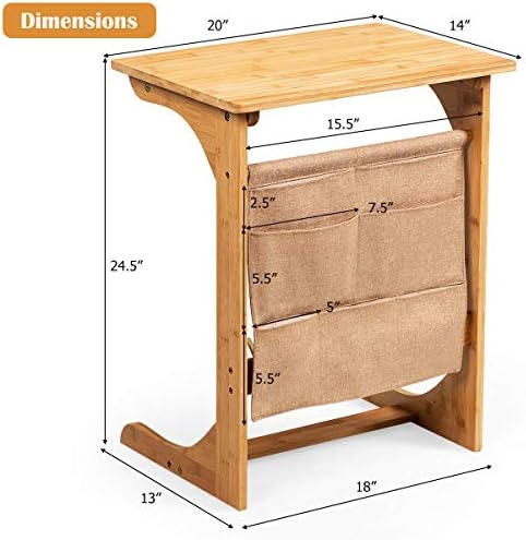 Tangkula Bamboo TV Tray Table for Living Room, Sofa Side Table, Snack End Table w/Storage Bag, C-Shaped Bed Side Table, Multifunctional Bedside Table for Home, Office - Image 3