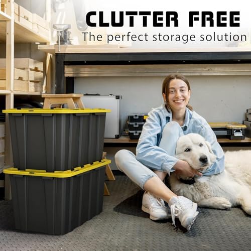 4 PACK of 17 Gallon Large Black & Yellow Storage Bins | Plastic Tote Organizing Container with Secure Latching Lids, Stackable, Extra Strength with Built in Handle | 24.5" x 16.5" x 13.5" - Image 2
