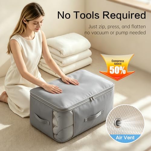 Comforter Storage Bag, Large Capacity Blanket Storage Bags 3-Layer Ultra Space Saving Self Compression Organizer, Heavy Duty Space Saver Organizer for Bedding, Clothes, Blanket, 6-Pack, Gray - Image 3