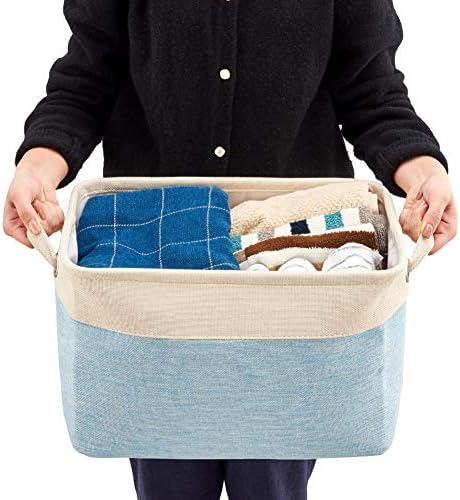 EZOWare Set of 3 Large Canvas Fabric Tweed Storage Organizer Cube Set W/Handles for Nursery Kids Toddlers Home and Office - 15 L x 10.5 W x 9.4 H -blue - Image 6