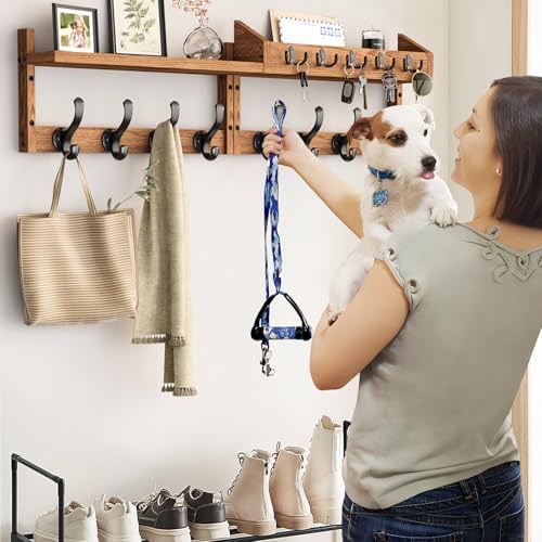 Evermagin 35" Coat Rack Wall Mount with Shelf & 13 Hooks, Entryway, Brown - Image 4