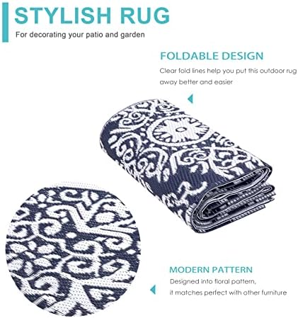 NUU GARDEN Outdoor Rug, Plastic Straw Foldable Area Rug Indoor Outdoor Carpet for Patio Decor Balcony Camping Picnic RV, 5.3ft ' x 7.3'ft, Blue and White - Image 4