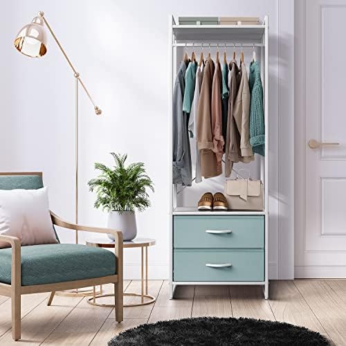 Sorbus Tall Clothing Rack with Drawers, Wood Top (Aqua) - Image 3