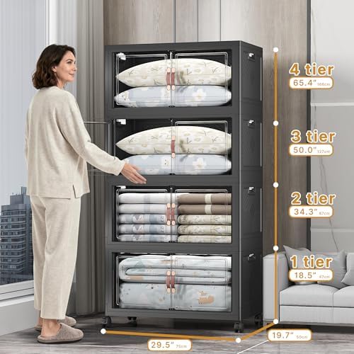 UAMFURI 672QT Lockable Plastic Storage Bins, 4 Pack Collapsible Cabinets - Image 3