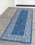 Unique Loom Outdoor Border Collection Area Rug - Floral Border (2' x 6' 1" Runner, Blue/ Ivory) by UniqueLoom