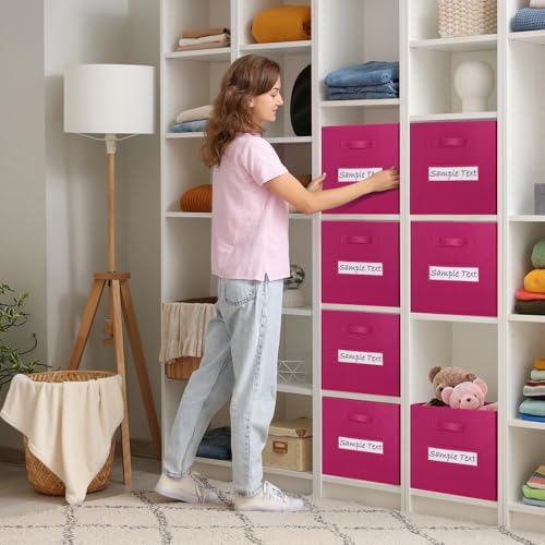 11x11 storage cube bins (Set of 10) Foldable Fabric storage cubes with 10 Labels Window Cards & a Pen,11 inch cube storage bin,Closet Organizers for Shelves,Cubby Organizer Boxes,Dark pink - Image 5