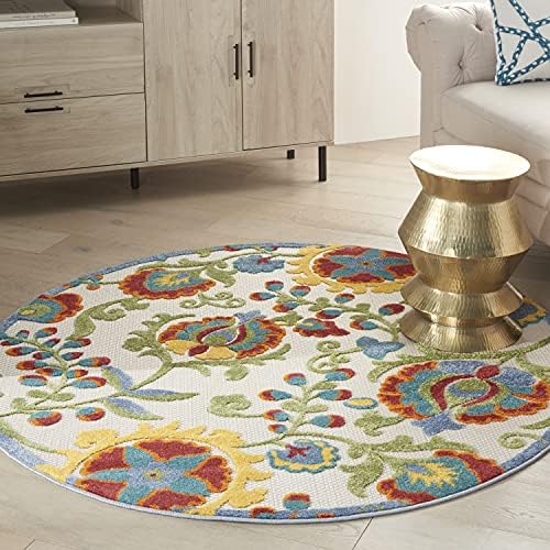 Nourison Home Aloha Ivory Multicolor 4' x Round Area Rug - Easy Clean, Non Shedding, Bed Room, Living Room, Dining Room, Kitchen (4' x Round) - Image 3