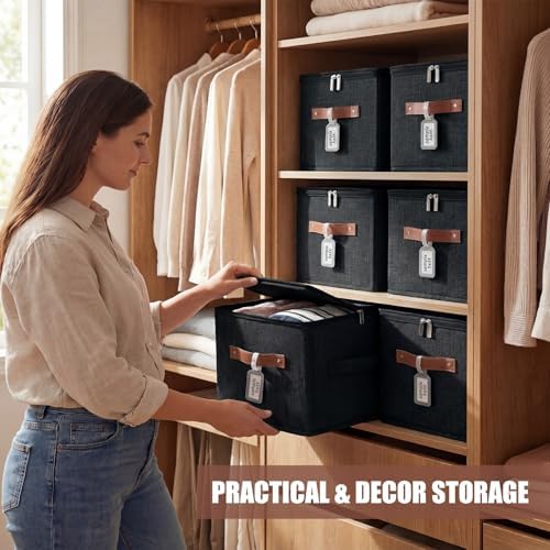 6 Pack Fabric Closet Storage Bins with Lids, 10×8×7 in, Black - Image 6