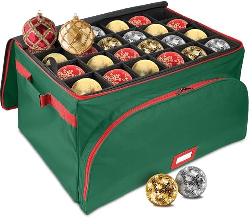 HOLDN’ STORAGE Premium Christmas Ornament Storage Container - Holds Up to 72-4” Ornaments Durable 600D Fabric - Adjustable Dividers - 3 Individual Trays - Metal Frame - Green by HOLDN%E2%80%99STORAGE