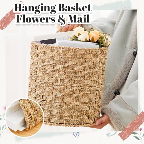 Chunful 2 Pcs Seagrass Hanging Wicker Basket, Natural Wicker Decorative Baskets, Handmade Woven Storage Organizer for House Garden Wedding Wall Decorations, Large & Small Size - Image 5