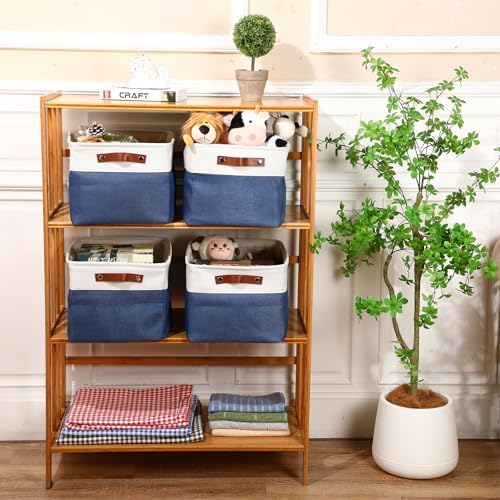 Uiifan 8 Pack 16 x 12 x 10 Inch Large Storage Baskets Collapsible Fabric Storage Cubes Bins with Handles for Shelves Closets Nursery Home Clothes Toys Organizers, Blue - Image 4