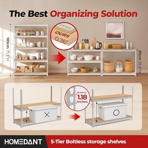 HOMEDANT White 47.7" Deep 5 Tier Storage Shelves Garage Shelving Unit Metal - Image 3