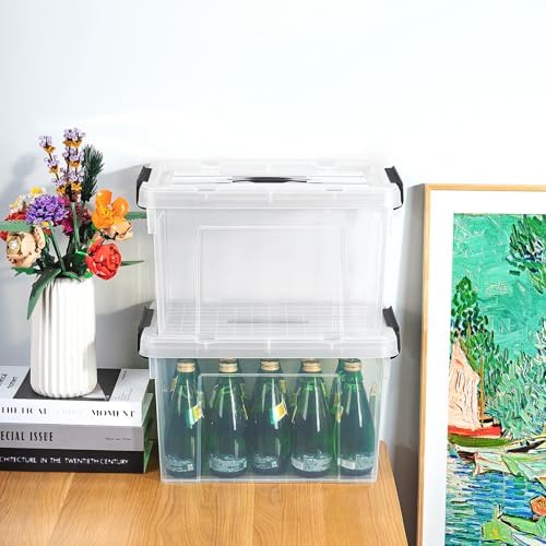 Cetomo Lidded Storage Bin with Handle, Storage Bins with Lid, Organizing Container with Secure Latching Buckles, Stackable and Nestable, Plastic, 25 Quart-6 Pack, Clear - Image 6