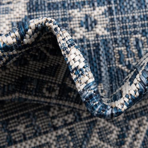 Rugs.com - Outdoor Aztec Rug – 3 Ft Round Blue Indoor/Outdoor Rug – Washable, Stain-Resistant for Patios, Decks, and Porches - Image 7