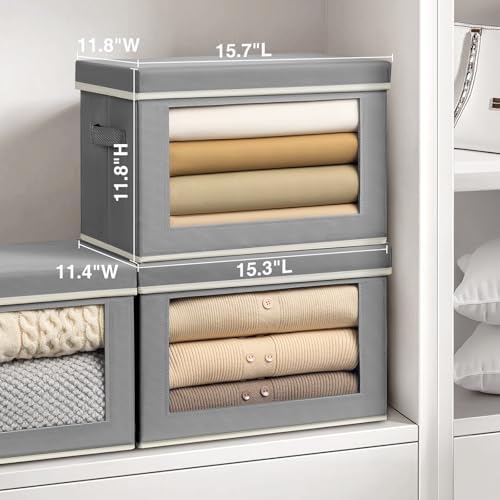 Homsorout Large Storage Bins with Lids - Fabric Storage Cubes with Window, Collapsible Bins for Clothes, 15.7 Inch Large Baskets for Bedroom, Dorm, Office, Grey, 6 Pack - Image 2