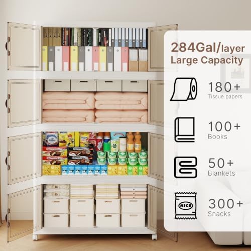 1136QT Extra Large Stackable Storage Bins with Lids & Wheels & Door, - Image 3