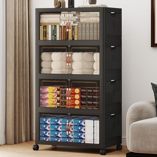 384QT Extra Large Stackable Storage Bins with Lids & Wheels & Door, by VNVTO