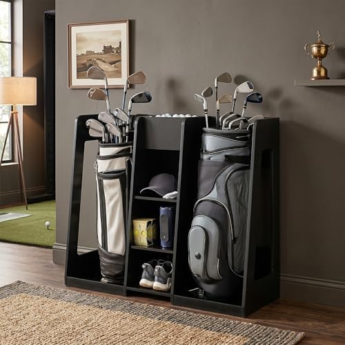 Life Finds Golf Bag Organizer, Storage Holder for Garage with 2 Side Compartments, 3 Middle Cubbies, and More, Black, LF-GBS1 - Image 2