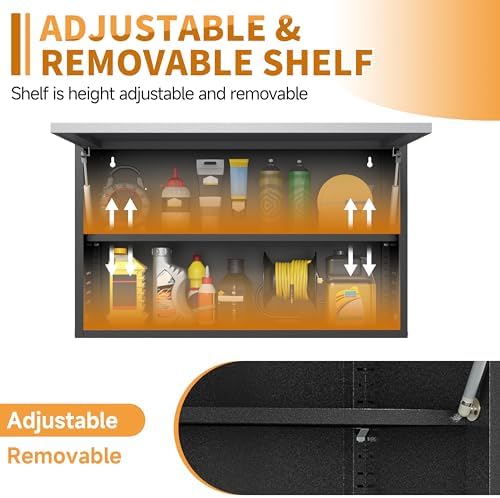 Metal Garage Wall Cabinet with Up-Flip Door, Float Tool Cabenit with Adjustable Shelf,Steel Wall-Mounted Storage Cabinet with Pegboard for Kitchen,Garage,Workshop,Warehouse(19.7"H,Black&Gray) - Image 6
