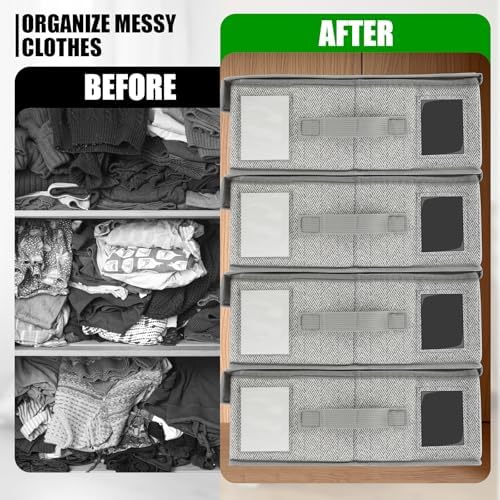 8 Pack Bed Sheet Organizers Set,King/Queen Size Sheet Storage Organizer with Window and Label, Foldable & Dustproof Bed Sheet Organizer for Linen Closet for Bedsheets Summer Blankets & Sheet - Image 2