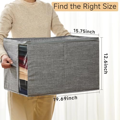 64L Clothes Storage Bins with Sturdy Frame, Foldable Clothing Organizer Box, Sweater Storage Cube with Lids and Zipper, Fabric Bedding Storage Bags for Blankets, Seasonal Clothes, Comforter - Image 2