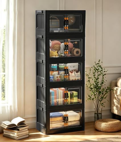 Hanyi 175 QT 5-Tier Storage Bins with Lids, Stackable Cabinet, Black by Unknown