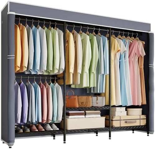 Higeego Heavy Duty Clothes Rack with Cover, Black with Grey Cover by Higeego