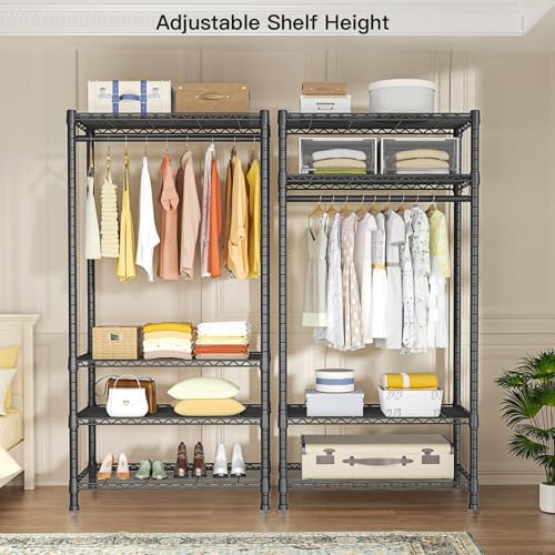 Ulif H2 Heavy Duty Clothes Rack, Freestanding 4 Tiers Garment Rack for Hanging Clothes with Shelves and Hangers, Closet Organizers and Storage Metal Closet Wardrobe System, Max Load 500 LBS, Black - Image 4