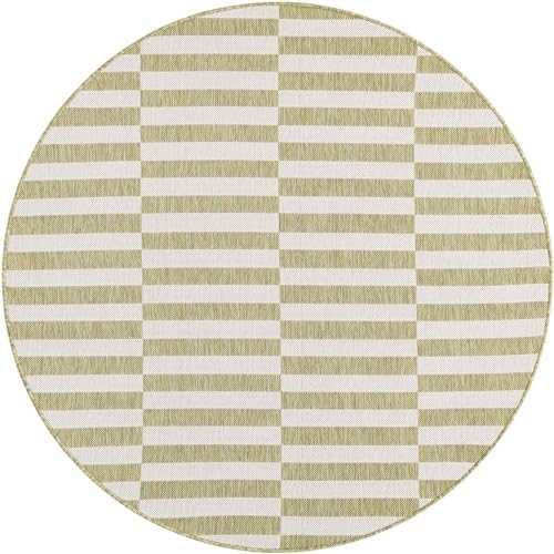 Unique Loom Outdoor Striped Collection Area Rug - Striped (5' 1" Round Green/Ivory) - Image 3