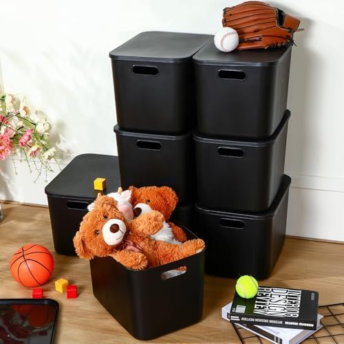 Hoolerry 8 Pieces Storage Bins, 14.2 x 10.2 x 9.5 Inch, Black - Image 4