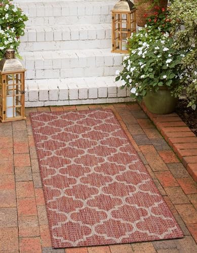 Unique Loom Outdoor Trellis Collection Area Rug (2' 7" x 10' Runner Rust Red/Ivory) - Image 4