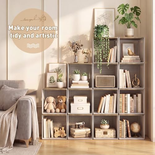 AceOrbit 3 Pcs Widened Stackable Closet Organizers and Storage with Wood Foldable Top Metal Cube Closet Shelf DIY Space Saving Linen Clothes Shoe Bed Sheet Bin for Wardrobe Bedroom(12"x12"x12", Light) - Image 6