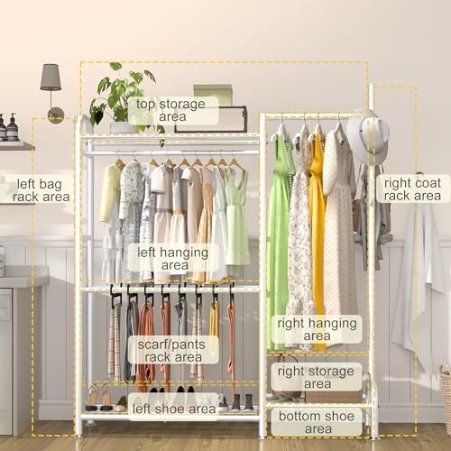 GAIOUS White Portable Closet Rack Wardrobe Clothes, Metal Garment Rack with Shelves for Hanging Clothes Rods，Freestanding Closet Wardrobe Organizer for Cloakroom, Bedroom - Image 4