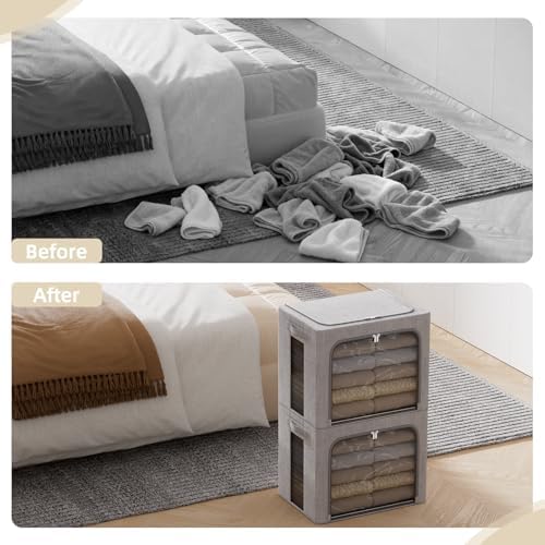 FHSQX 2 Pack Clothes Storage Bins, Light Gray, 16.5x12.2x12.2 Inch - Image 3