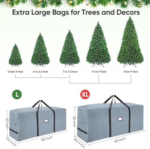 BALEINE 9 ft Christmas Tree Storage Bag, Heavy Duty 900D Oxford Fabric with Reinforced Handles and Dual Zippers Wide Opening, Extra Large Storage Container for Trees (Grey) (Pack of 2) - Image 4