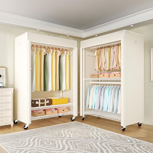 FUTASSI White Clothing Rack with Beige Cover, P1C Plus Rolling Closet - Image 6