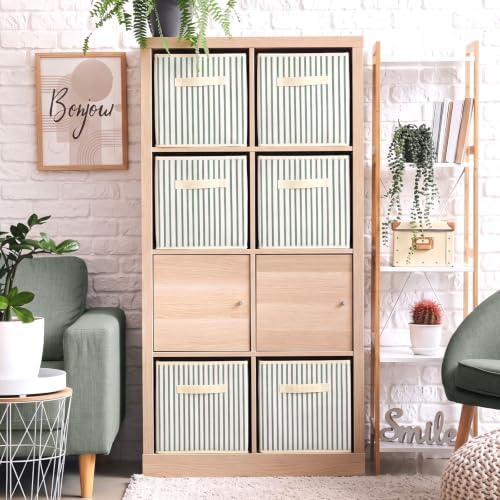 Amyhill 6 Pack Green Striped Basics Collapsible Fabric Storage Bins - Image 5