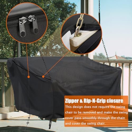 Porch Swing Cover Waterproof Outdoor Hanging Swing Cover Tear resistant All WeatherProof Patio Furniture Covers (Black, 85x45x(32-24)inch) (63x28x(32-24)Inch) - Image 4