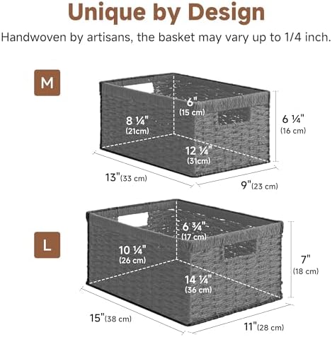 StorageWorks Wicker Storage Baskets for Organizing, Black Baskets, 2-Pack - Image 2