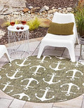 Unique Loom Outdoor Coastal Collection Area Rug - Ahoy (5' 3" Round, Green/ Ivory) by UniqueLoom