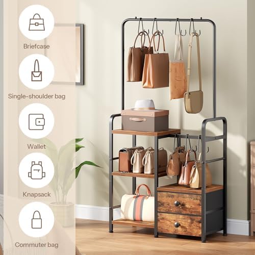 HOOBRO 3-Tier Tall Purse Organizer with Hooks & Drawers - Image 5