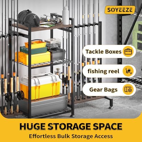 SOYEEZE Fishing Rod Holder for 28 Rods, Ground Stand Fishing Pole Holders for Garage, 3-Sided Vertical Fish Rod Rack for Tackle Box, Fishing Supplies,a Display Fish Gear Storage Gift for Man - Image 5